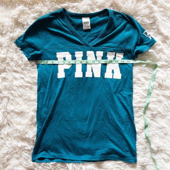 Victoria's Secret PINK teal and white V-neck t-shirt in excellent condition - Picture 6 of 6